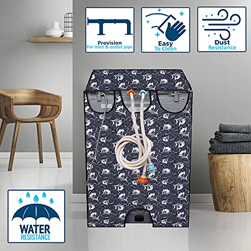Wings Star Polyester LG Top Load Washing Machine Cover For 6 Kg,6.2 Kg,6.5 Kg,7 Kg (58X58X88 Cm)|Waterproof&Dust-Proof Top Loading Fully Automatic Washing Machine Cover For LG,KUM05 Black Grey Floral - Image 2