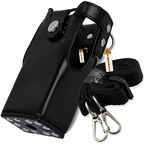 Lsgoodcare Black Hard Leather Carrying Holder Holster Case with Adjustable Shoulder Strap Compatible with Motorola 2 Way Radio HT1250 HT1550 GP320 GP340 GP380 GP338 - Image 1