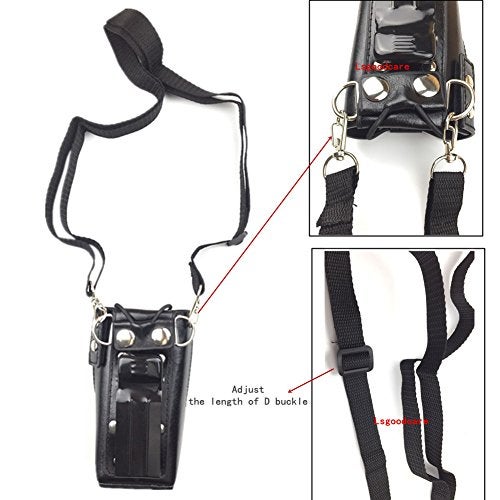 Lsgoodcare Black Hard Leather Carrying Holder Holster Case with Adjustable Shoulder Strap Compatible with Motorola 2 Way Radio HT1250 HT1550 GP320 GP340 GP380 GP338 - Image 5