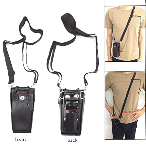 Lsgoodcare Black Hard Leather Carrying Holder Holster Case with Adjustable Shoulder Strap Compatible with Motorola 2 Way Radio HT1250 HT1550 GP320 GP340 GP380 GP338 - Image 2