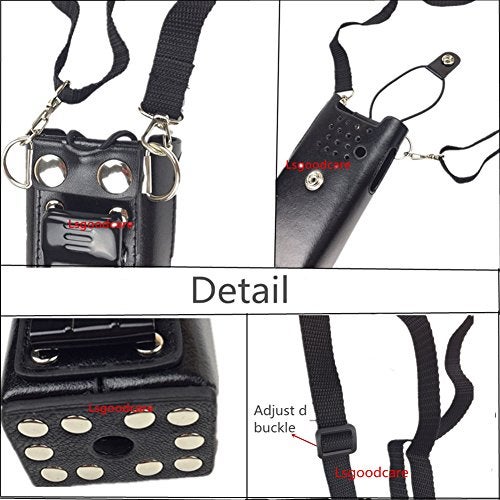 Lsgoodcare Black Hard Leather Carrying Holder Holster Case with Adjustable Shoulder Strap Compatible with Motorola 2 Way Radio HT1250 HT1550 GP320 GP340 GP380 GP338 - Image 4