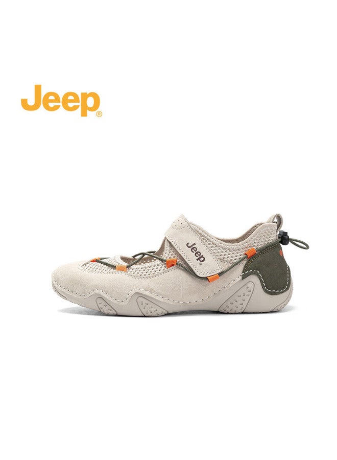 Jeep أحذية جيب النسائية ماري جين الكاجوال قابلة للتنفس ربيع ناعمة القاع مسطحة أحذية فردية باللون الرمادي والأخضر مقاس 36 - Image 1