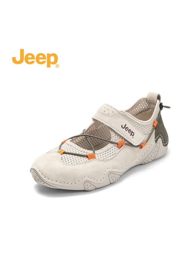 Jeep أحذية جيب النسائية ماري جين الكاجوال قابلة للتنفس ربيع ناعمة القاع مسطحة أحذية فردية باللون الرمادي والأخضر مقاس 36 - Image 2