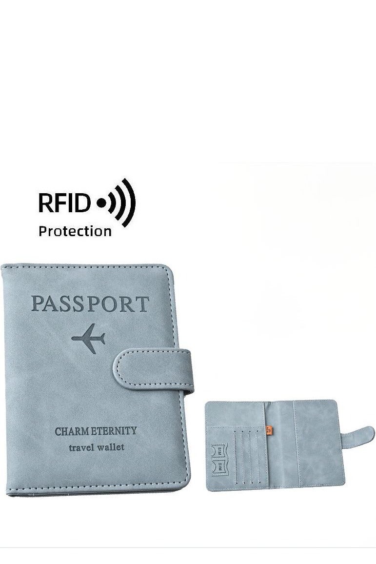 1 Piece Passport Holder Wallet Protector, PU Leather Magnetic Buckle Passport Bag PFID Anti-Magnetic Multi-Card Passport Book Multi-Function Passport Bag, Suitable for Men and Women Travel Accessories (Blue) - Image 1