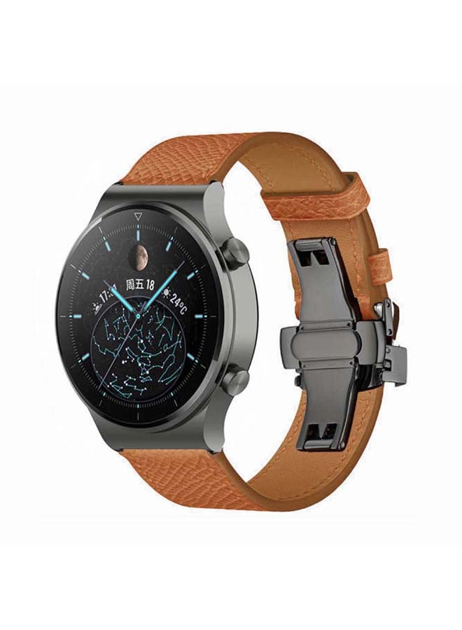 Perfii Genuine Leather Replacement Band 22mm For Huawei Watch GT2 Pro Brown - Image 2