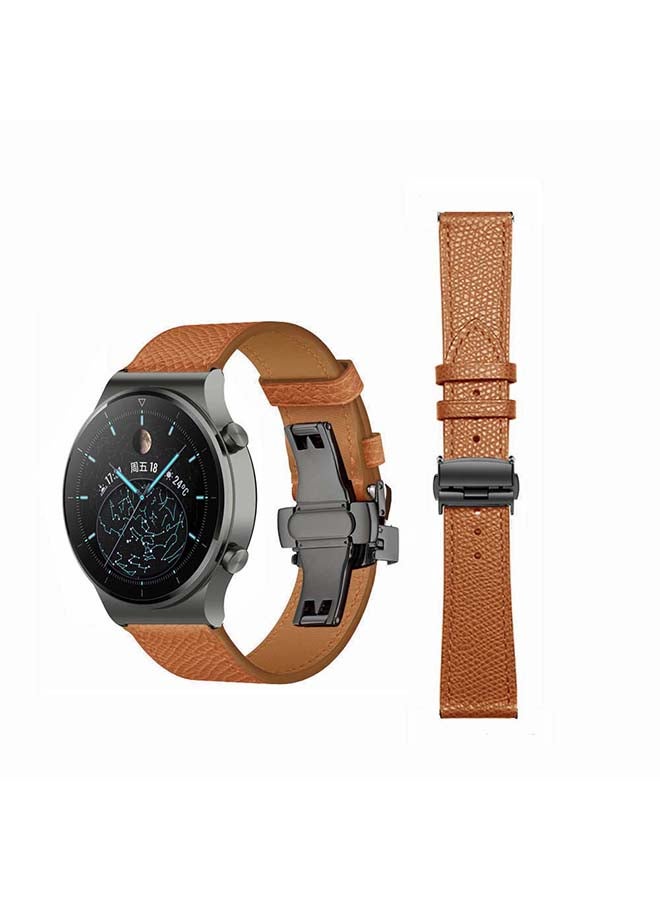 Perfii Genuine Leather Replacement Band 22mm For Huawei Watch GT2 Pro Brown - Image 1