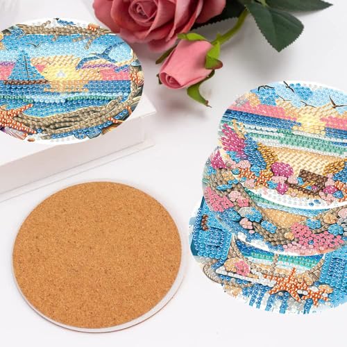 mrpwnle 8 Pack Diamond Art Coasters Kits-Beach Scenery Diamond Painting Coasters Kit Set with Holder Cork Pads, DIY Diamonds Art Non Slip Coaster Crafts Kits for Adults Beginners Gifts - Image 5