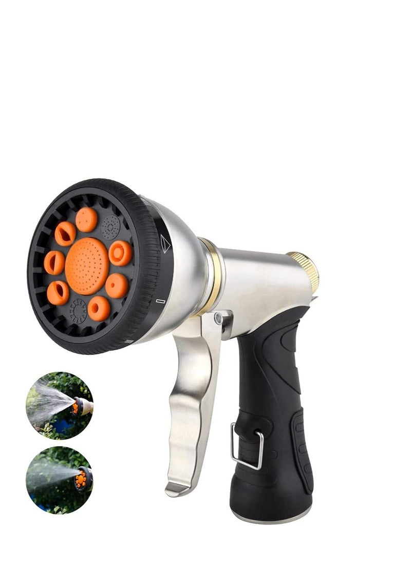 Y&D Garden Hose Nozzle, 9-Pattern Heavy Duty Metal Spray Gun: Slip-resistant Water Sprayer for Lawn, Garden, Pets, and Car Washing. Versatile Nozzle Cleaning Watering  - Image 1