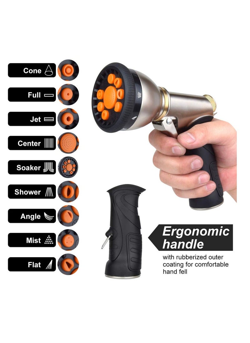 Y&D Garden Hose Nozzle, 9-Pattern Heavy Duty Metal Spray Gun: Slip-resistant Water Sprayer for Lawn, Garden, Pets, and Car Washing. Versatile Nozzle Cleaning Watering  - Image 3