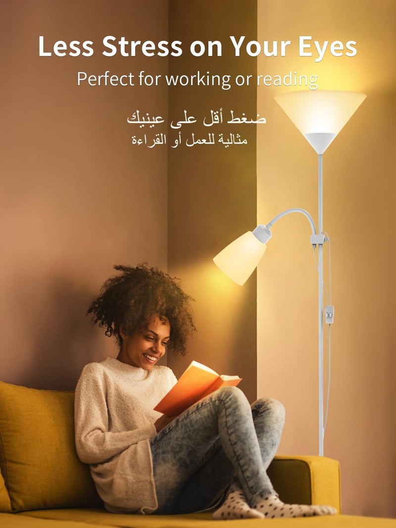 Fikpoo LED Floor Lamp with Double Lights, Vertical Ground Lamp With Adjustable Reading Light, Standing Light for Living Room, Bedroom, Office (White) - Image 3
