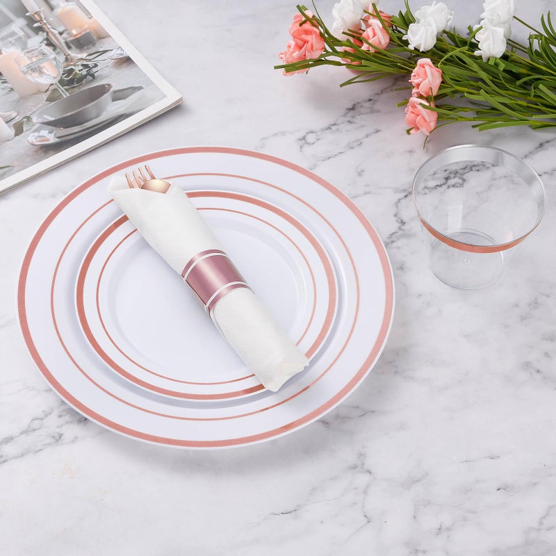 Goodluck 50 Pack Pre Rolled Rose Gold Plastic Silverware  Wrapped Plastic Cutlery Set with Napkin Include 50 Forks  50 Knives  50 Spoons and 50 Napkins  Fancy Disposable Silverware for Party  Wedding - Image 4