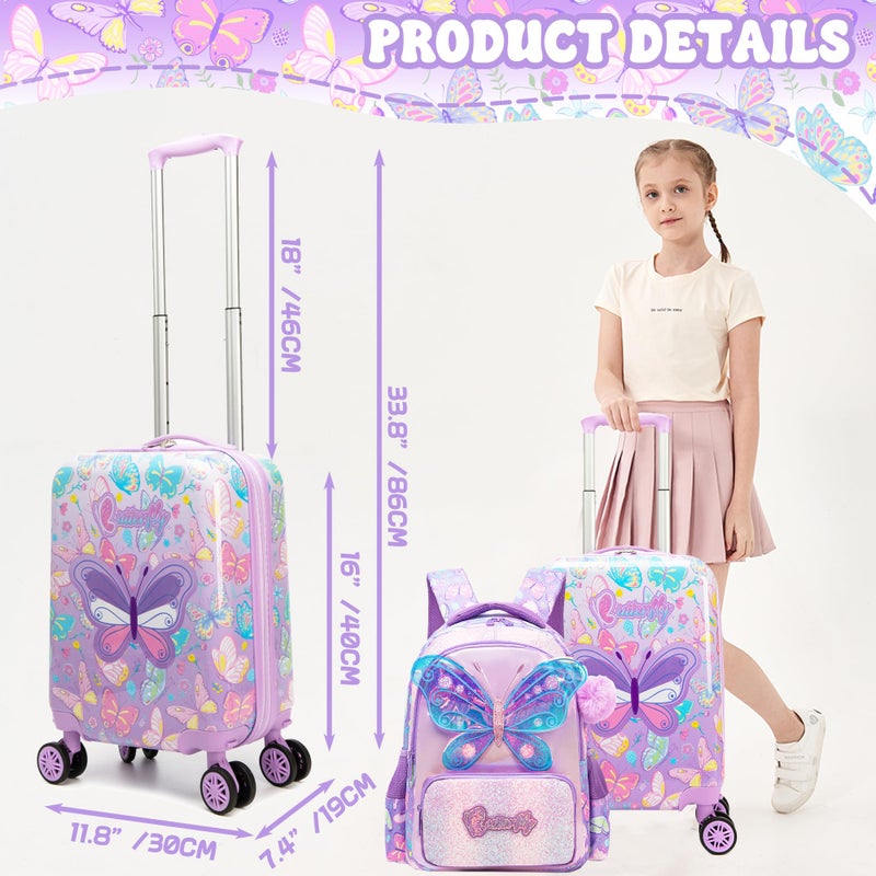 Inprof Kidâ€™s Luggage Set 5 Piece Suitcase Set 16â€™â€™ Hardside Luggage with Spinner Wheels Girls Carry on Toddler Travel Rolling Suitcase Carry on Luggage Airline Approved - Image 2
