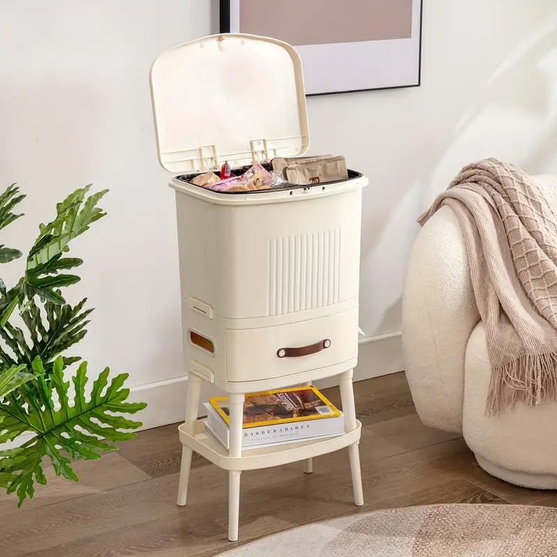 PROSFIA new modernTall Kitchen Trash Can Narrow Trash Can Bathroom Garbage Can Modern High Foot Garbage Bin Plastic Garbage Can with Push Button for Kitchen Bedroom Office white - Image 1