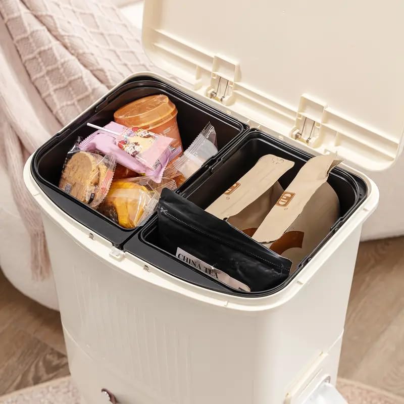 PROSFIA new modernTall Kitchen Trash Can Narrow Trash Can Bathroom Garbage Can Modern High Foot Garbage Bin Plastic Garbage Can with Push Button for Kitchen Bedroom Office white - Image 3