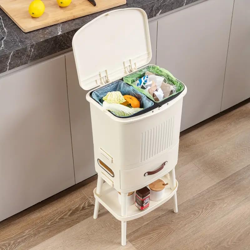 PROSFIA new modernTall Kitchen Trash Can Narrow Trash Can Bathroom Garbage Can Modern High Foot Garbage Bin Plastic Garbage Can with Push Button for Kitchen Bedroom Office white - Image 5