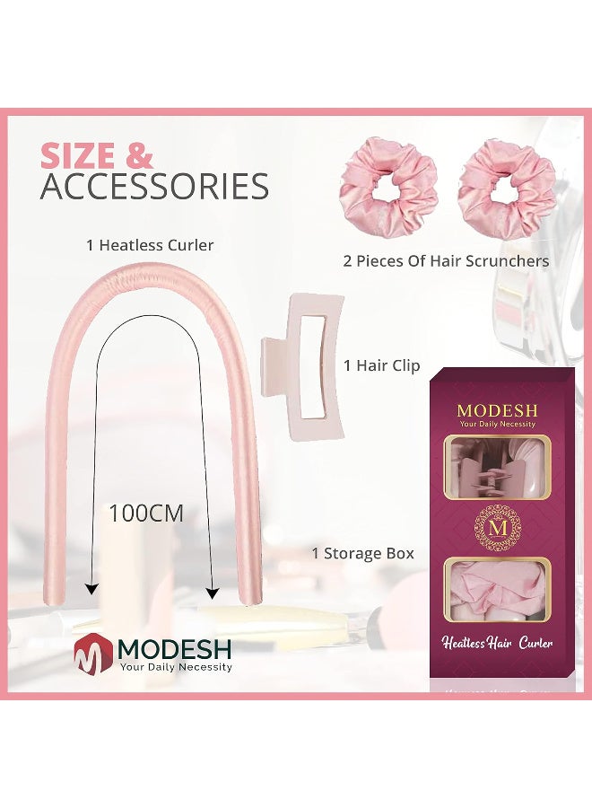 Generic Modesh Heatless Curling Rod Headbands for women - DIY Sleep No Heat Hair Curlers Styling Tools for Long Medium Hair Best For Natural Wave Soft Hair Roller - Pink  - Image 2