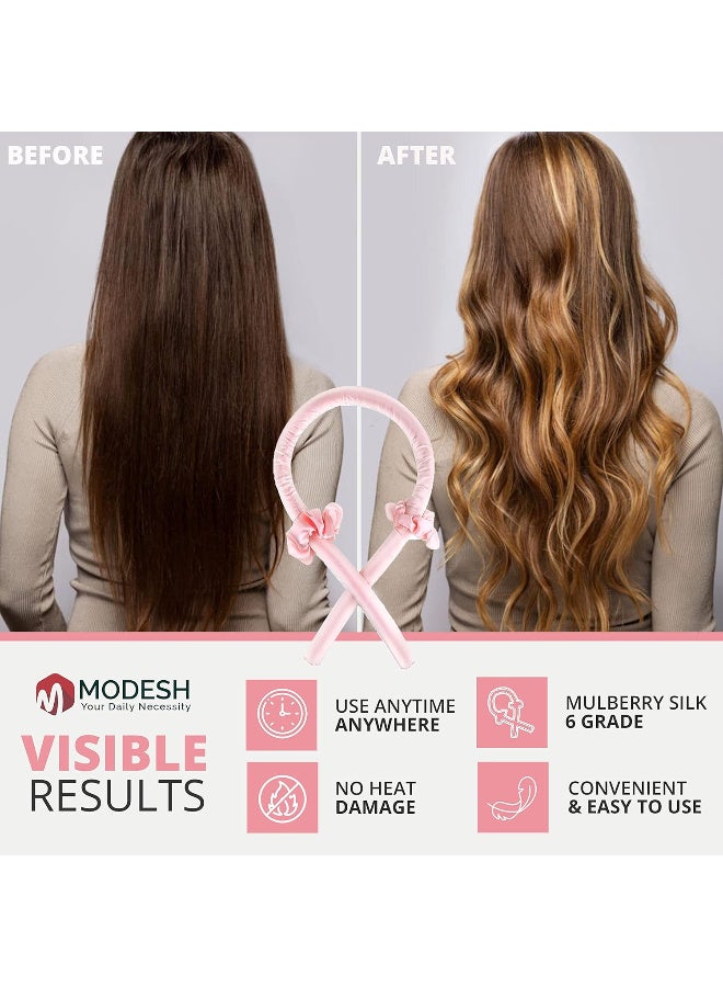 Generic Modesh Heatless Curling Rod Headbands for women - DIY Sleep No Heat Hair Curlers Styling Tools for Long Medium Hair Best For Natural Wave Soft Hair Roller - Pink  - Image 4