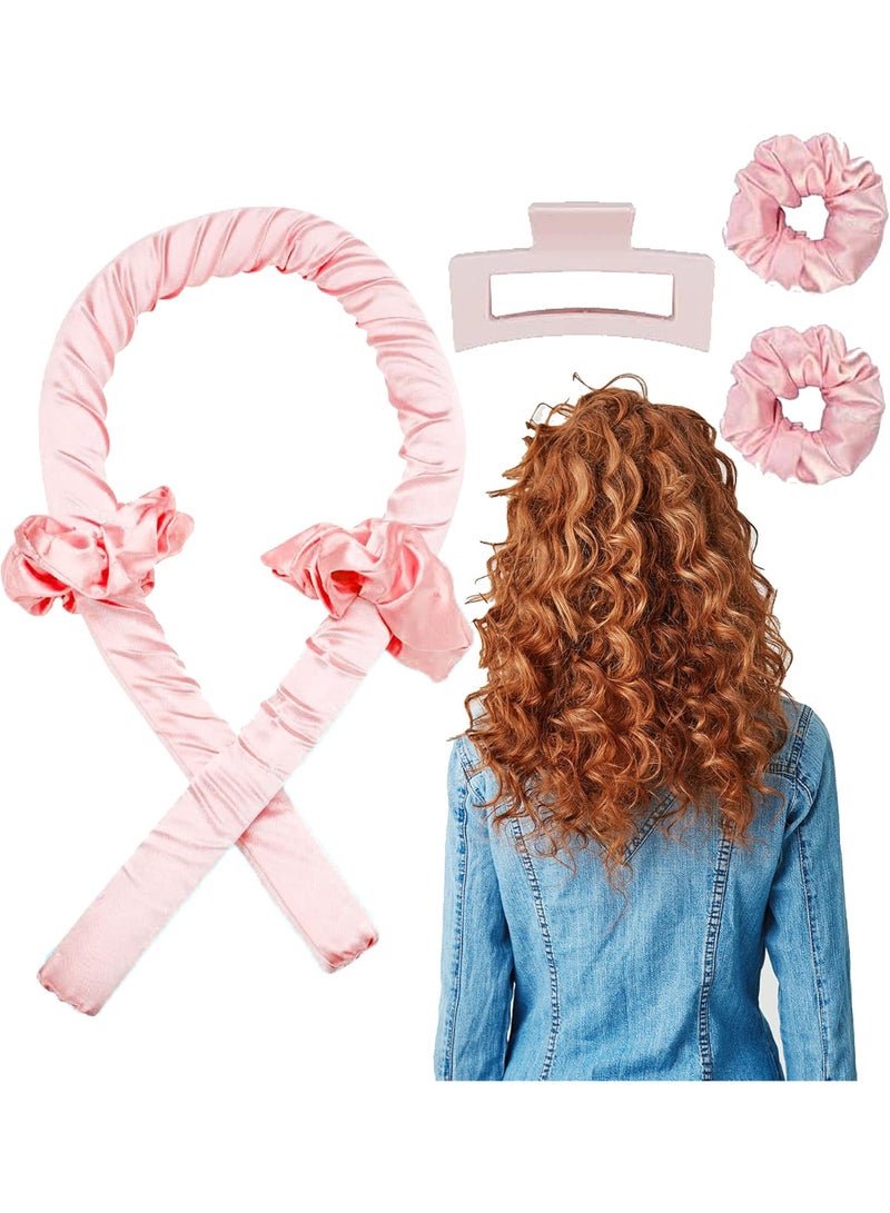 Generic Modesh Heatless Curling Rod Headbands for women - DIY Sleep No Heat Hair Curlers Styling Tools for Long Medium Hair Best For Natural Wave Soft Hair Roller - Pink  - Image 1