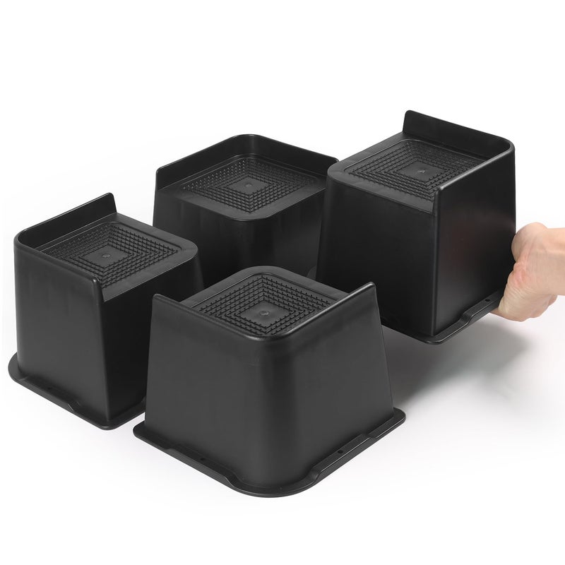 Sunifier Bed Risers 4 inch Heavy Duty Table Risers 4 Pack L Shape Furniture Risers Oversized Bed Lifts Risers for Beds Frame Risers for Couch Sofa Chairs Legs Black 4Pack4 inch