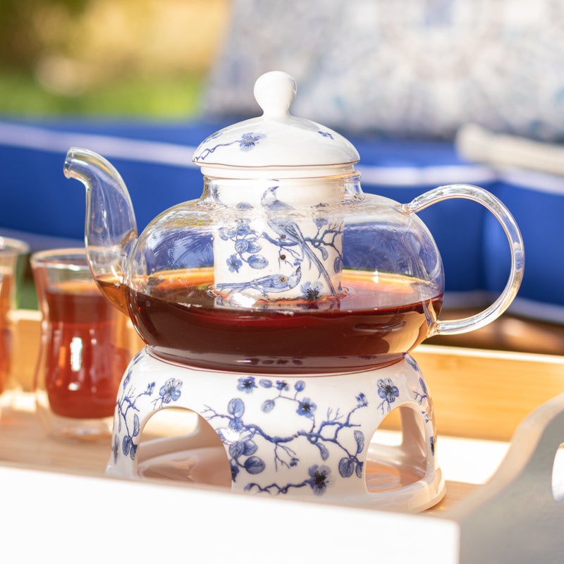 دلتي إبريق شاي وسخان بورسلان أبيض وزجاج من لاميسا - Image 1