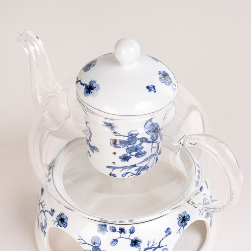 دلتي إبريق شاي وسخان بورسلان أبيض وزجاج من لاميسا - Image 5