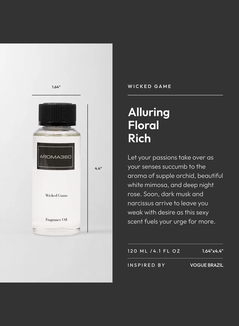 AROMA360 Wicked Game Fragrance Oil Blend - Hotel Inspired for Luxury Essential Oil Diffusers - Aromatherapy Scent Diffuser Oil - Sandalwood, Orange Blossom, and White Mimosa