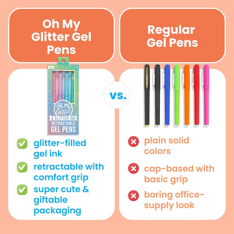 Ooly Oh My Glitter Gel Pens - Set of 4 Cute School and Art Supplies for Girls, Planner Pen with Comfort Grip, Ideal Retractable Glitter Pens for Decorations & Office Use - Image 3