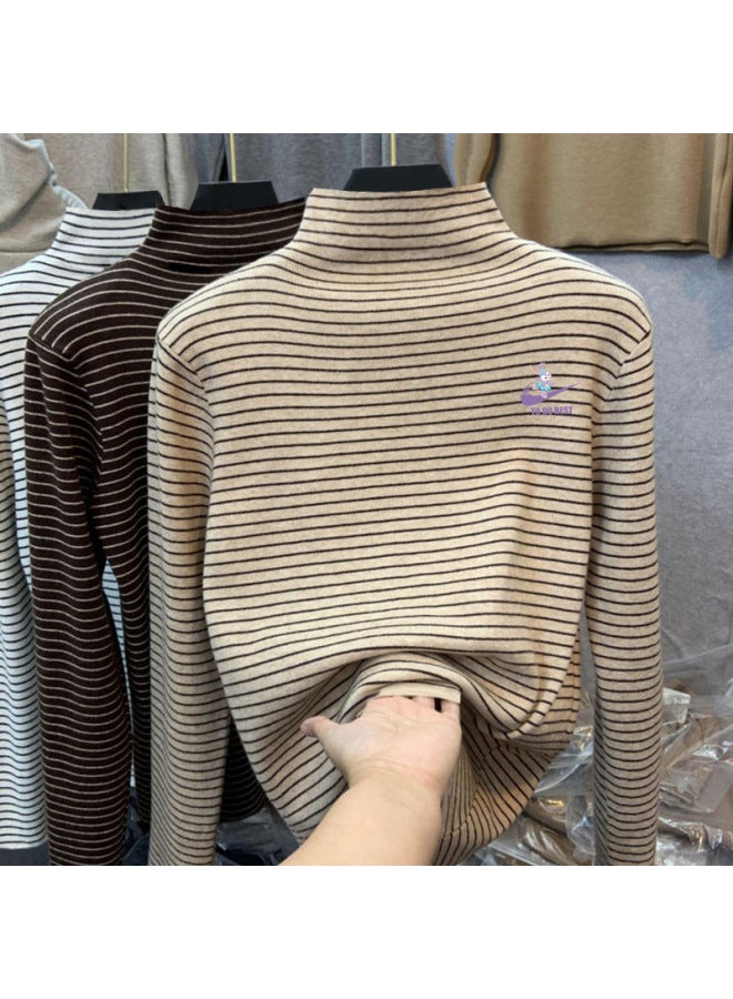 Boys And Girls German Velvet Inner Layering Shirt Autumn And Winter Medium And Large Kidsren's Half Turtleneck Long-sleeved T-shirt Stripesd Cartoon Top