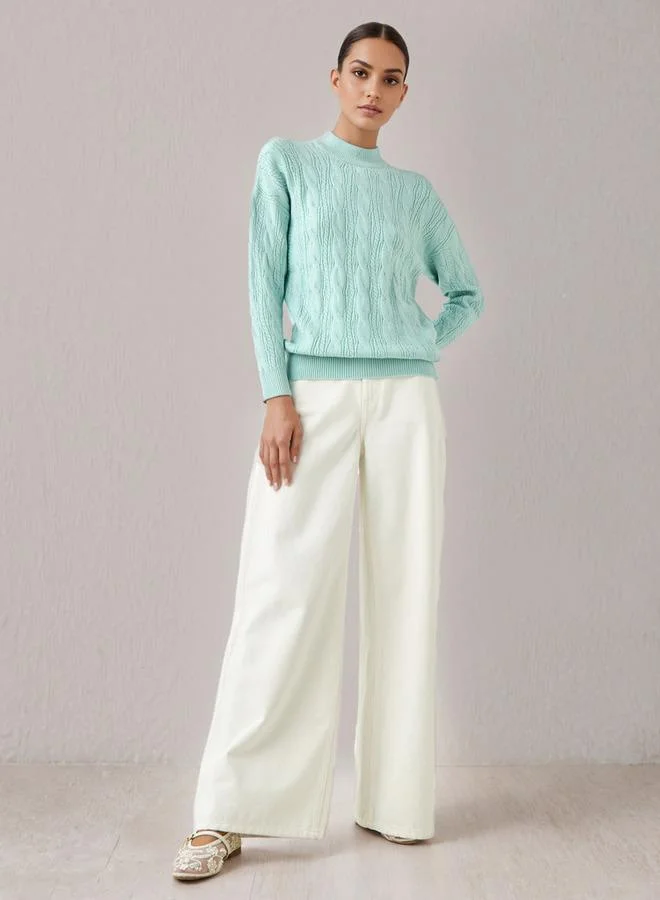 Splash FAV Cable Knit Boxy Sweater with Long Sleeves