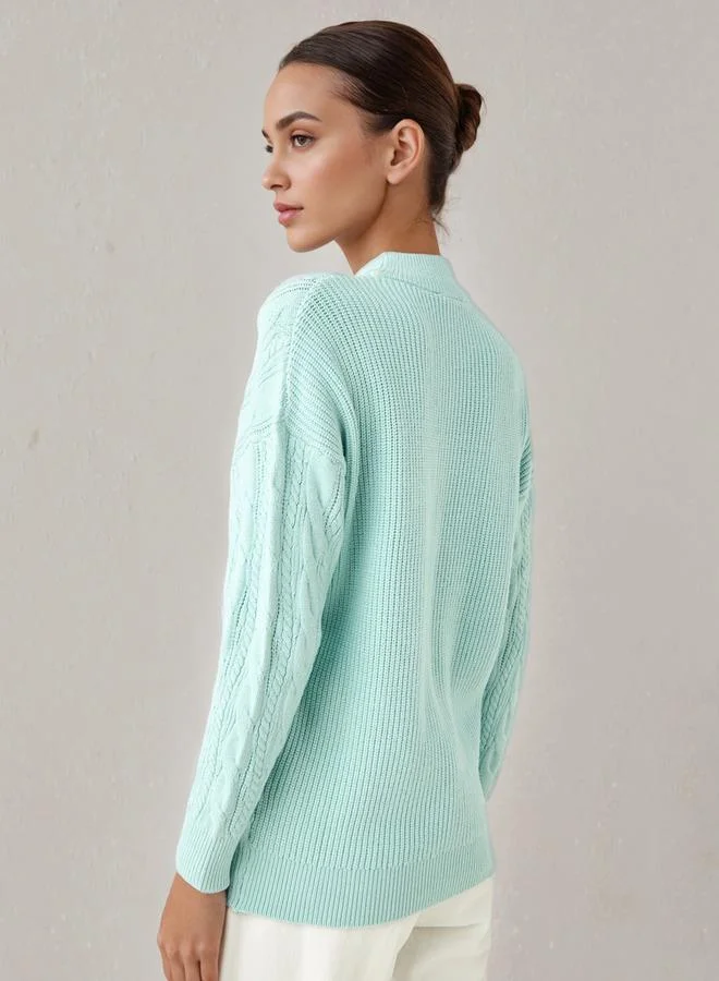 Splash FAV Cable Knit Boxy Sweater with Long Sleeves