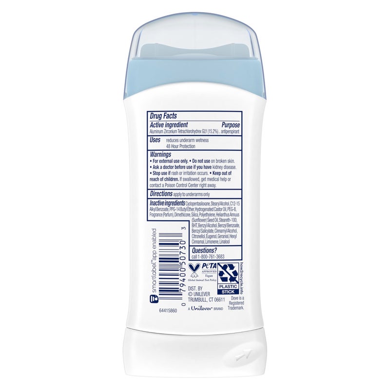 Dove Invisible Solid Antiperspirant Deodorant Stick 2 Count Original Clean, for Women, For All Day Underarm Sweat & Odor Protection 2.6 oz - Image 2