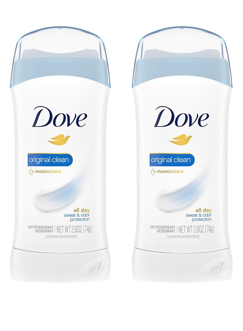 Dove Dove Invisible Solid Antiperspirant Deodorant Stick for Women, Original Clean, For All Day Underarm Sweat and Odor Protection 2.6 oz 2 Count