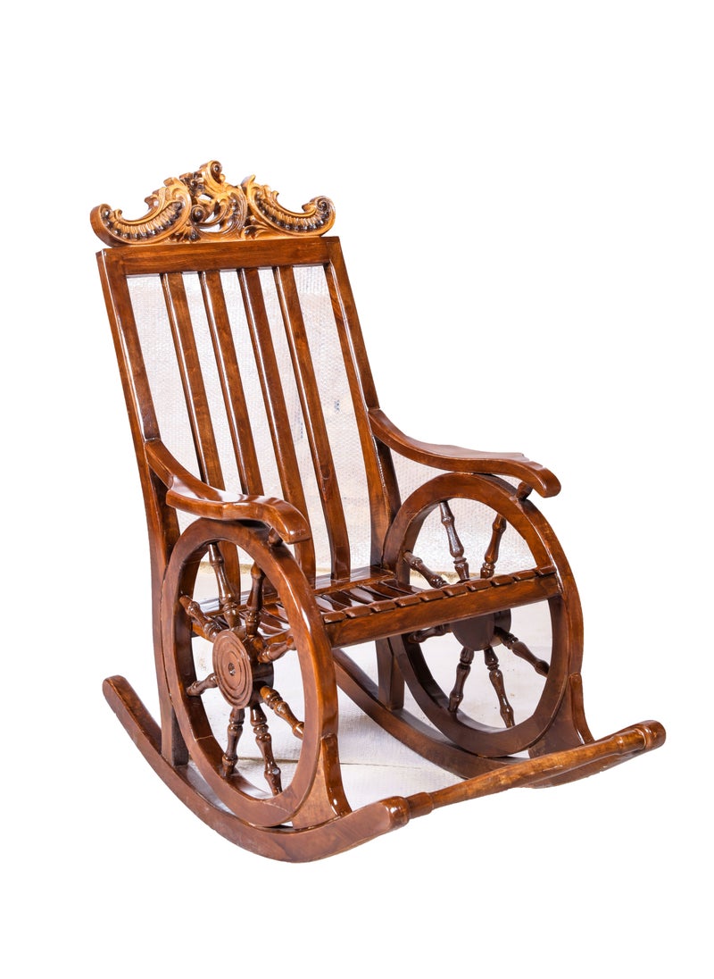 mahome traditional wooden rocking chair with wheel design. Handcrafted Elegance. sutable for living room sofa. rest room. office and garden furniture. (alder wood, dark brown)  - Image 1
