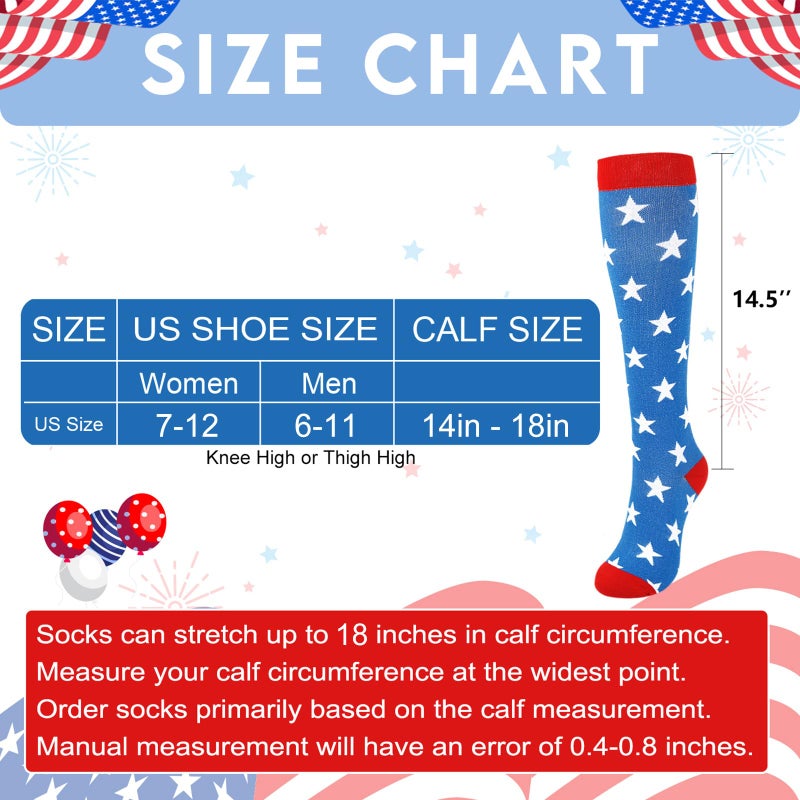 Junely American flag Compression Socks for Women 20-30 mmhg Knee High Patriotic Socks for Running Athletic Nurses Pregnant Women Work Support Travel Flight Sports Blue - Image 5
