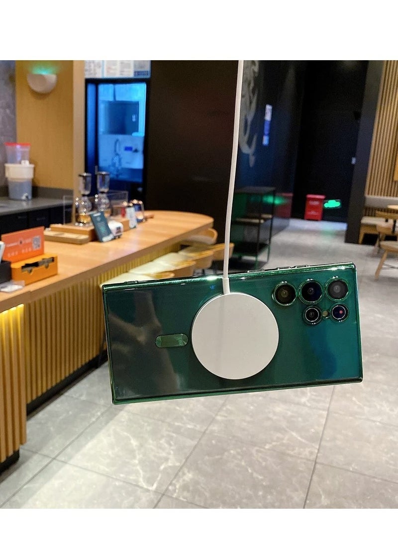 Raxoom for Samsung Galaxy S23 Ultra Case Magnetic Clear with Camera Lens Protector Full Protection MagSafe Electroplated Silicone Slim Fit Shockproof Protective Case Cover - Green - Image 3