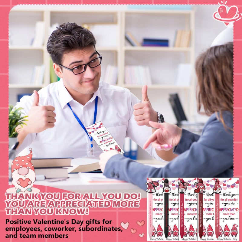 Resurhang 50 Sets 50 Sets Valentines Appreciation Ballpoint Pen Gifts Set Motivational Pens with Valentine Greeting Thank You Cards and Ties for Coworkers Employee Office Party Favor (Gnome) - Image 4