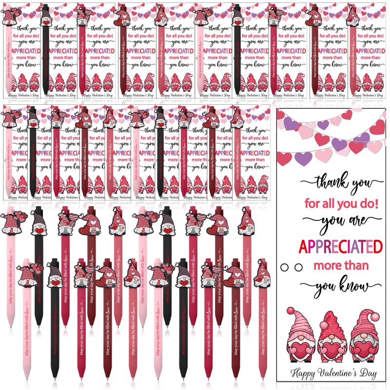 Resurhang 50 Sets 50 Sets Valentines Appreciation Ballpoint Pen Gifts Set Motivational Pens with Valentine Greeting Thank You Cards and Ties for Coworkers Employee Office Party Favor (Gnome) - Image 1