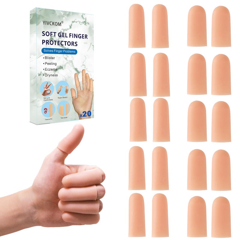 YIVCKOM Gel Finger Cots, Silicone Finger Protectors, Fingertip Bandages Band-aids for Dry Skin, Cracked Fingertip Treatment,Thumb Protector Covers for Hand Eczema Finger Arthritis (20pcs) - Image 1