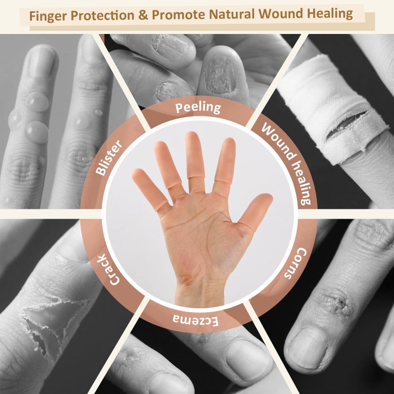 YIVCKOM Gel Finger Cots, Silicone Finger Protectors, Fingertip Bandages Band-aids for Dry Skin, Cracked Fingertip Treatment,Thumb Protector Covers for Hand Eczema Finger Arthritis (20pcs) - Image 4