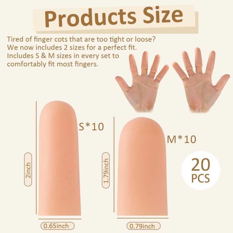 YIVCKOM Gel Finger Cots, Silicone Finger Protectors, Fingertip Bandages Band-aids for Dry Skin, Cracked Fingertip Treatment,Thumb Protector Covers for Hand Eczema Finger Arthritis (20pcs) - Image 2