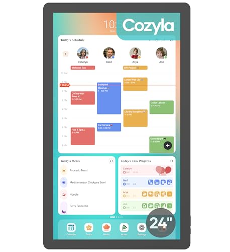 Cozyla Mate Digital Calendar+ 2: 24 Inch Wall Touch Screen Chore Chart Customizable Dashboard Smart Electronic Calendar for Family Schedules Meal Planner Supports All Google Play Apps Wall Mount Black - Image 1