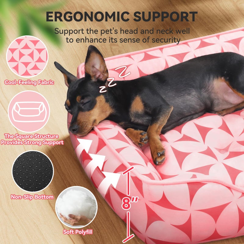 Zerbuger Rectangle Cat Dog Bed for Large Medium Small Pets Indoor Outdoor Machine Washable Sleeping Sofa Non-Slip Bottom Soft Puppy Bed Durable Orthopedic Calming Pet Cuddler (Medium, Pink Pattern) - Image 3