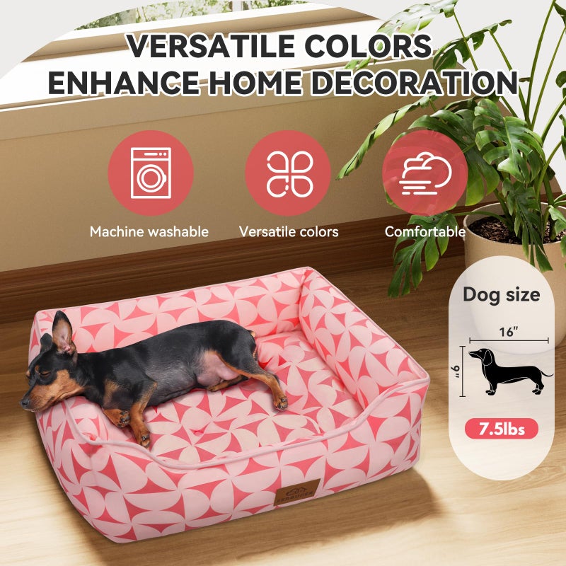 Zerbuger Rectangle Cat Dog Bed for Large Medium Small Pets Indoor Outdoor Machine Washable Sleeping Sofa Non-Slip Bottom Soft Puppy Bed Durable Orthopedic Calming Pet Cuddler (Medium, Pink Pattern) - Image 4