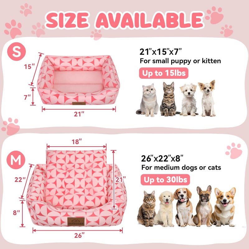 Zerbuger Rectangle Cat Dog Bed for Large Medium Small Pets Indoor Outdoor Machine Washable Sleeping Sofa Non-Slip Bottom Soft Puppy Bed Durable Orthopedic Calming Pet Cuddler (Medium, Pink Pattern) - Image 2