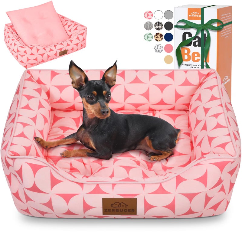 Zerbuger Rectangle Cat Dog Bed for Large Medium Small Pets Indoor Outdoor Machine Washable Sleeping Sofa Non-Slip Bottom Soft Puppy Bed Durable Orthopedic Calming Pet Cuddler (Medium, Pink Pattern) - Image 1