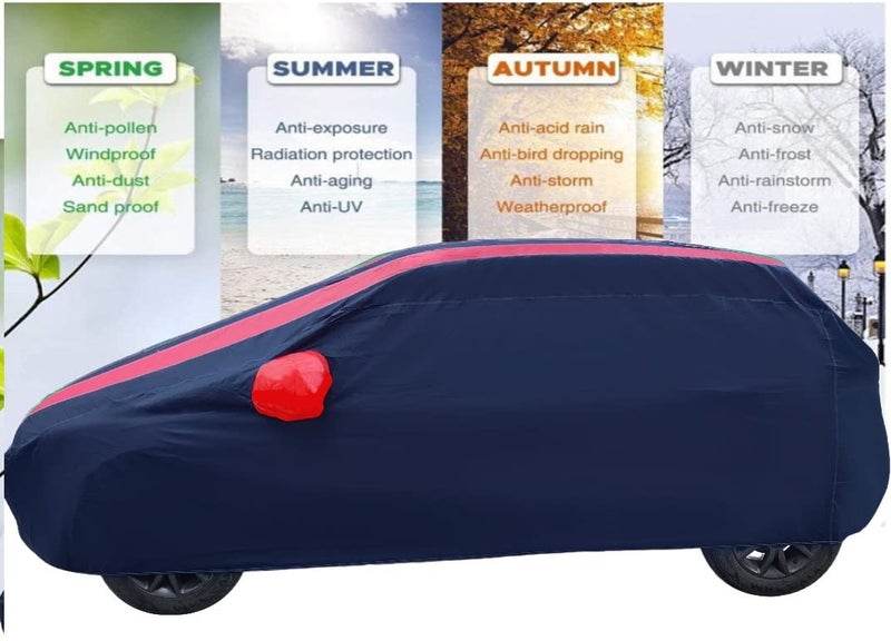 Auto Hub Car Cover Compatible with Ford EcoSport with Mirror Pockets, Triple Stitched, Water Resistant, EcoSport Car Cover, Navy, Red - Image 3