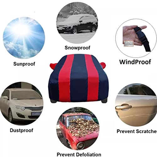 Auto Hub Car Cover Compatible with Ford EcoSport with Mirror Pockets, Triple Stitched, Water Resistant, EcoSport Car Cover, Navy, Red - Image 4