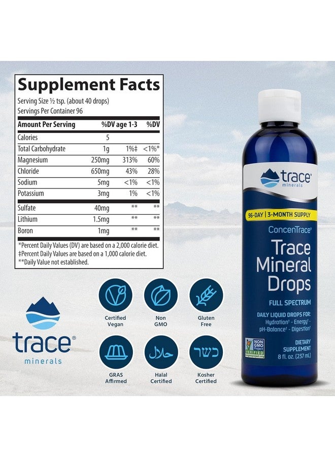 Trace Minerals ConcenTrace Drops | Full Spectrum Minerals | Ionic Liquid Magnesium, Chloride, Potassium | Low Sodium | Energy, Electrolytes, Hydration | 288 Day Supply, 8 fl oz (Pack of 3) - Image 2