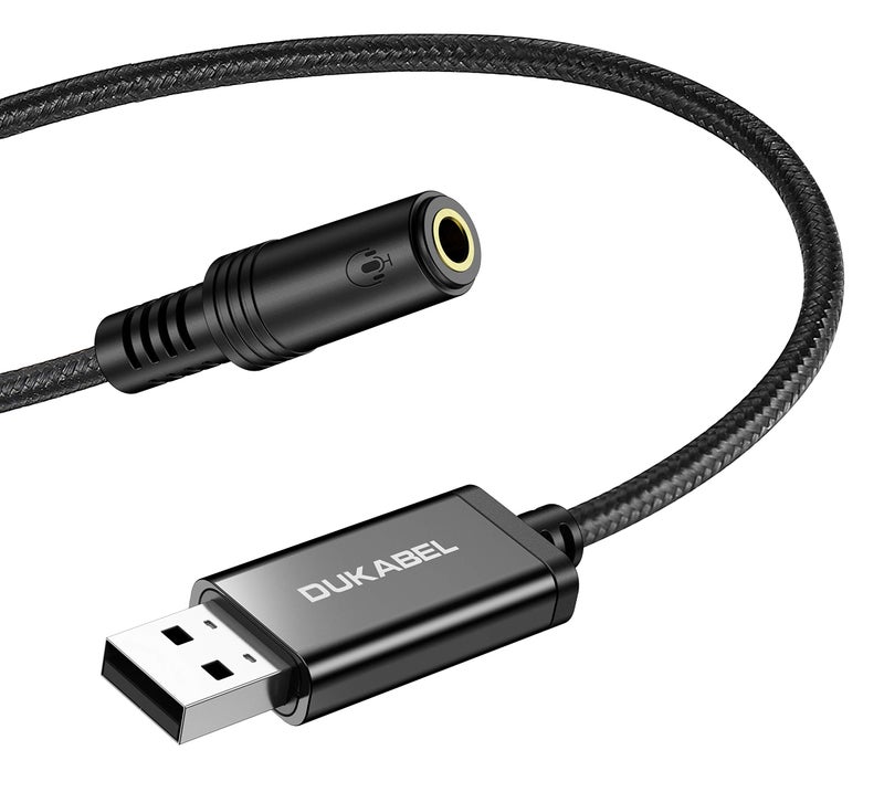 DUKABEL USB to 3.5mm Jack Audio Adapter, USB to Aux Cable with TRRS 4-Pole Mic-Supported Headphone AUX Adapter Built-in External Sound Card for PS4 PC PS5 and More [19 Inch] - Image 1