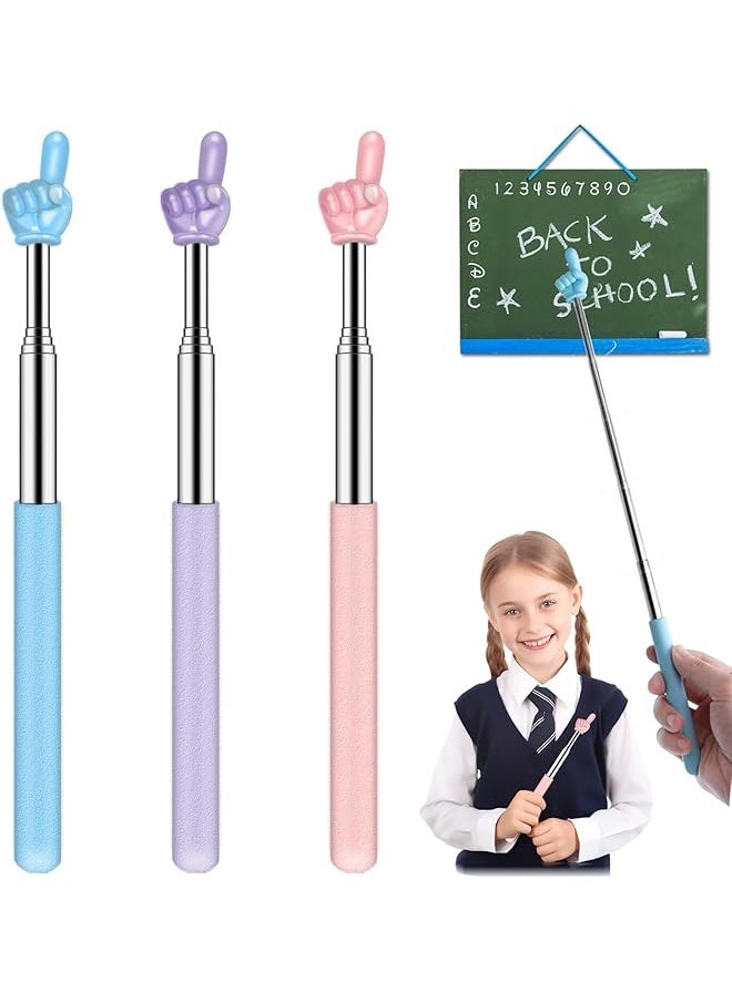 erorex - Retractable Teacher Pointer For Classroom Kids Reading Dumero Extendable Finger Pointer Stick For School Collapsible Finger Pointing Stick Long Telescoping Hand Pointer 3 Pack: Blue Pink - Image 1
